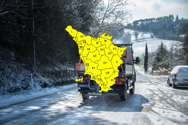 Maltempo Toscana, prosegue fino a lunedì 27 il codice giallo per neve e vento 