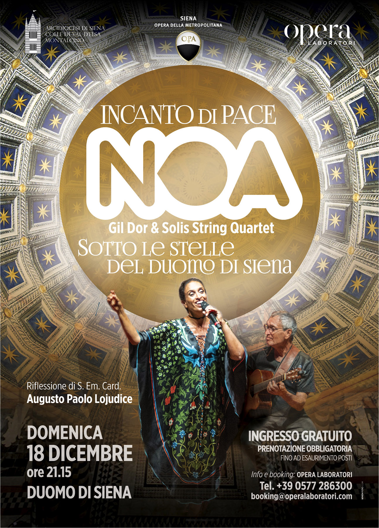 18 dicembre nel duomo di Siena l’evento “Incanto di Pace. Noa, sotto le stelle del Duomo” a cura dell’Opera della Metropolitana di Siena e di Opera Laboratori