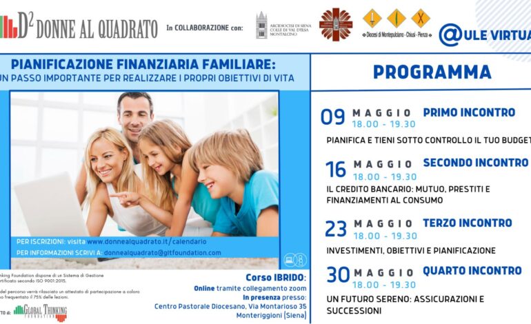 AL VIA A SIENA E MONTEPULCIANO IL PROGETTO DI EDUCAZIONE FINANZIARIA “DONNE AL QUADRATO”DI GLOBAL THINKING FOUNDATION CON 4 INCONTRI GRATUITI PER LA CITTADINANZA