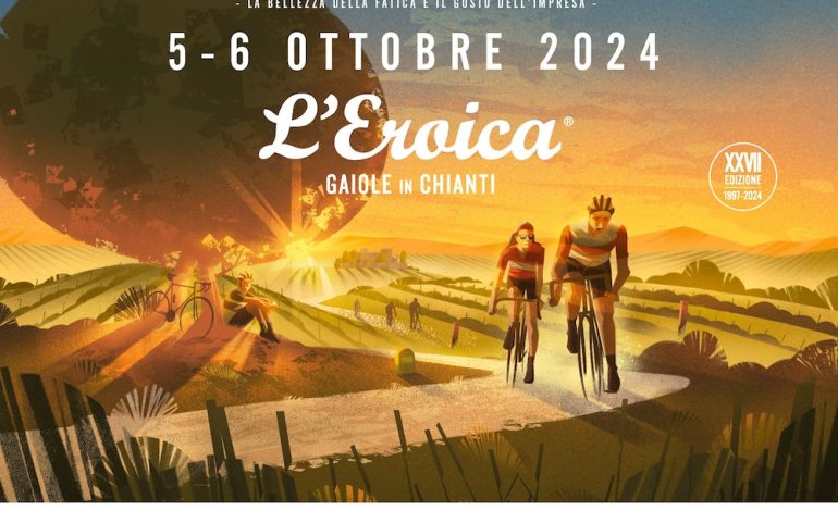 L’Eroica per immagini: nel poster 2024 la prima luce del mattino sulle strade bianche del Chianti, il celeberrimo “Leccione”, il Castello di Brolio” e tante altre emozioni