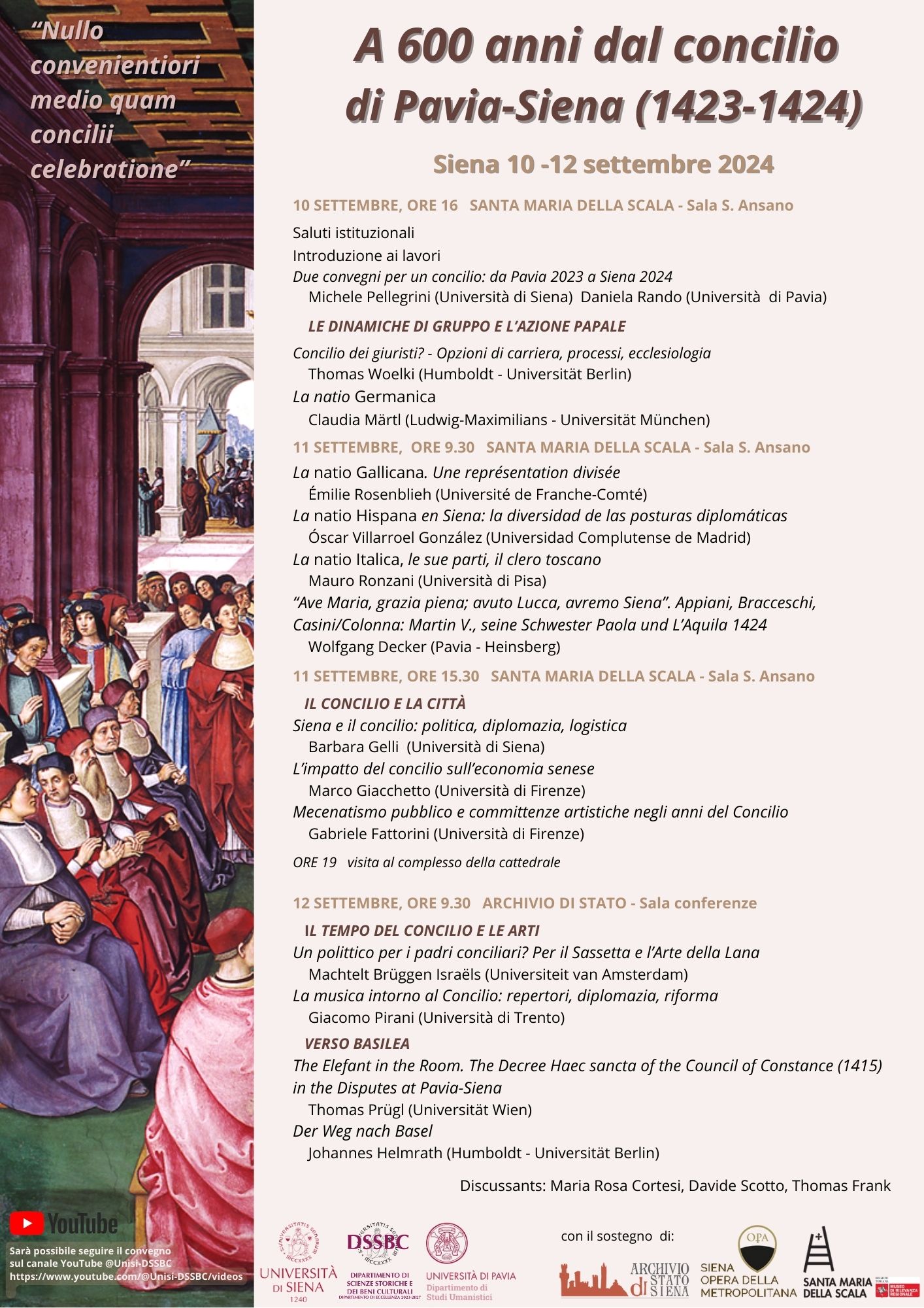 A Siena il convegno internazionale “A 600 anni dal concilio di Pavia-Siena (1423-1424)”