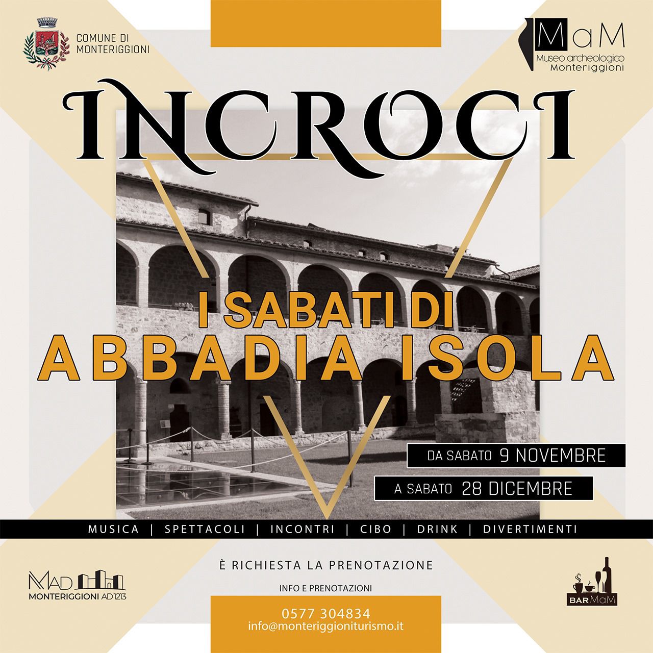 “Incroci”, ad Abbadia Isola (Monteriggioni) comicità, musica e libri dal 9 novembre al 28 dicembre