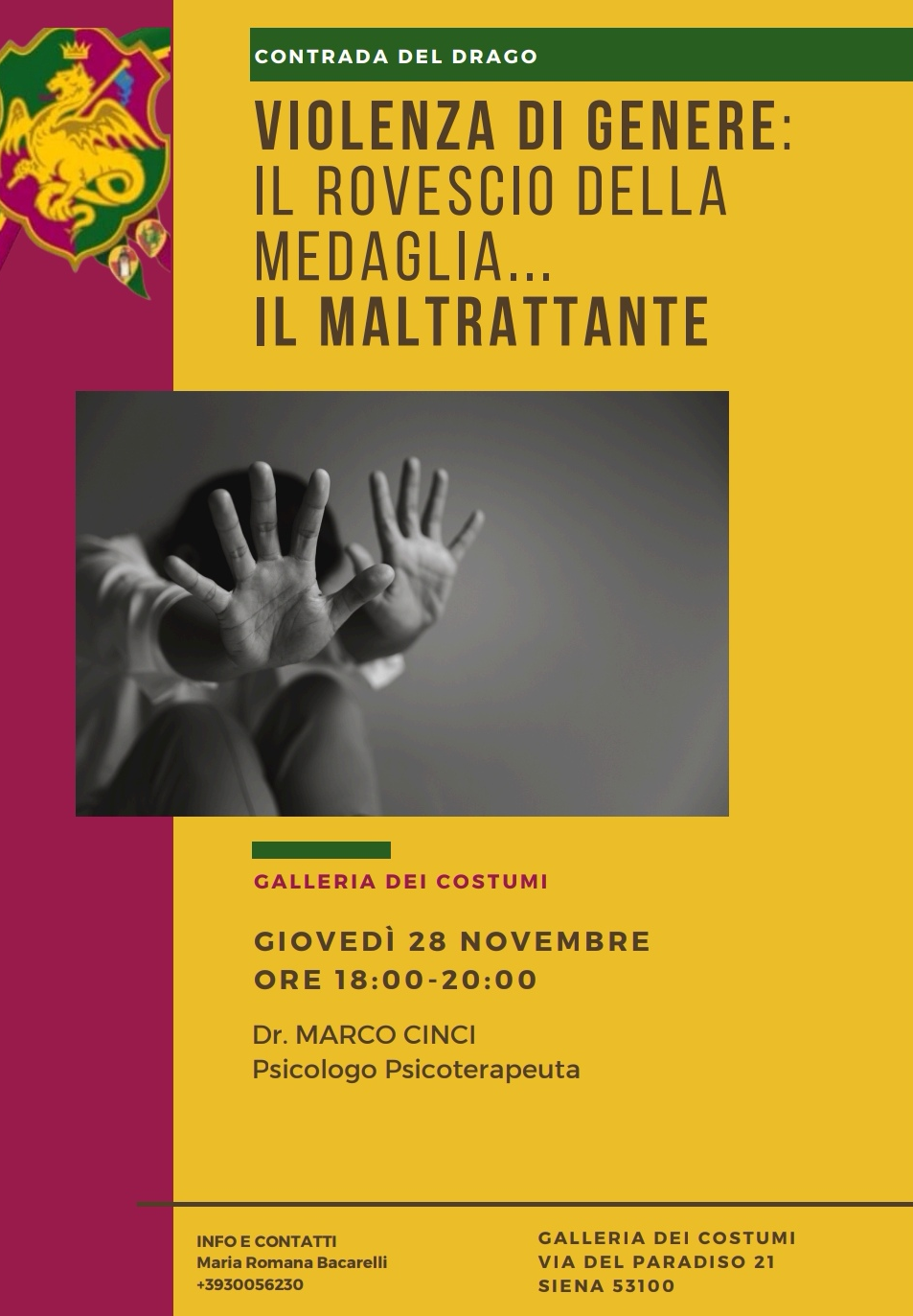 Drago, ripartono i “Giovedì in Galleria”. Il tema sarà la violenza di genere