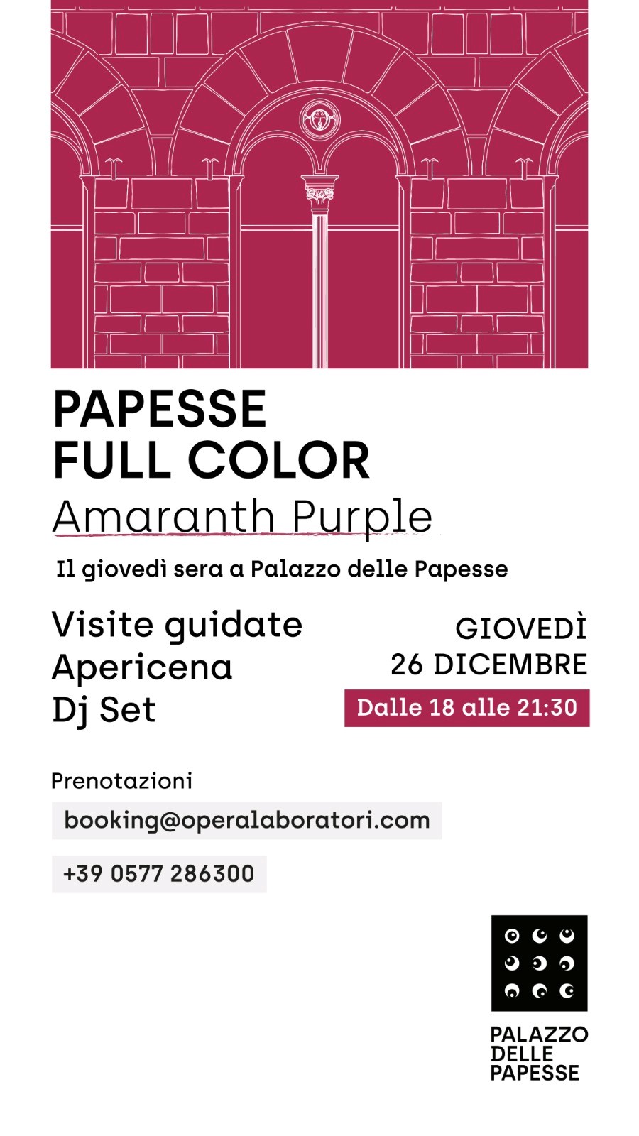 “Papesse Full Color” per Santo Stefano. Visite guidate, apericena e dj set a tema sulla tonalità “amaranth purple” 