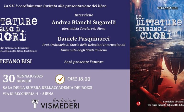 Fondazione VisMederi: prosegue il ciclo di incontri letterari con la presentazione del libro “Le dittature serrano i cuori” di Stefano Bisi