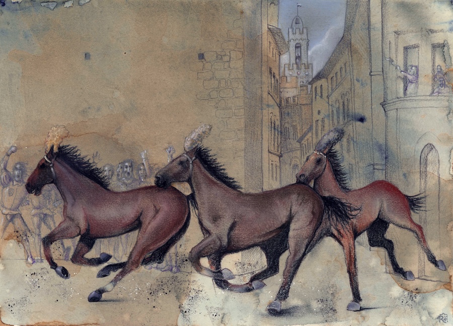 A Palazzo Sansedoni una mostra dedicata a Riccardo Manganelli, l’artista del Drappellone del Palio del 2 luglio