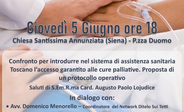Siena, il 5 giugno il convegno su sanità toscana e diritto alle cure palliative